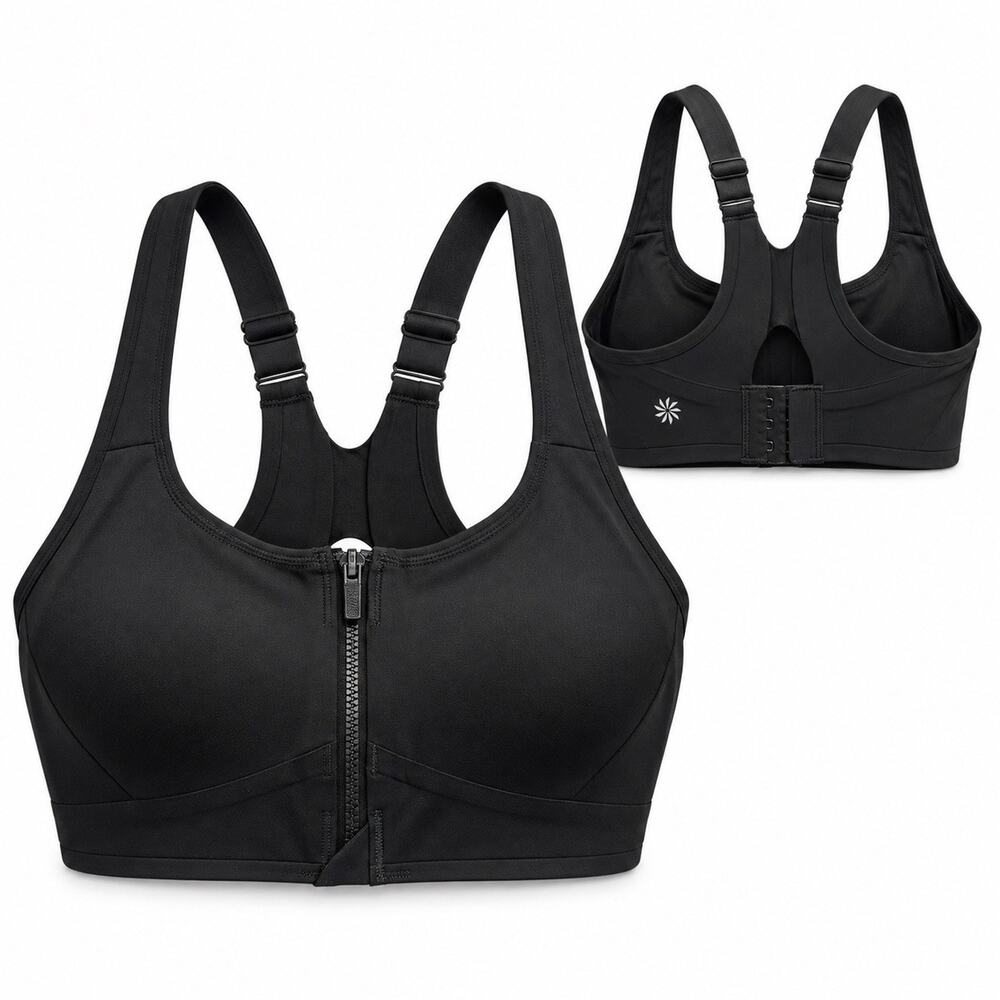 Athleta Empower II Train Bra XXS Black Zip Front Sports Bra A-C